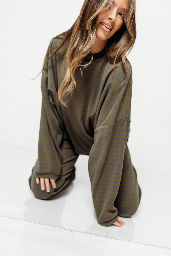 Campbell Fleece Lounge Pants in Olive/Grey