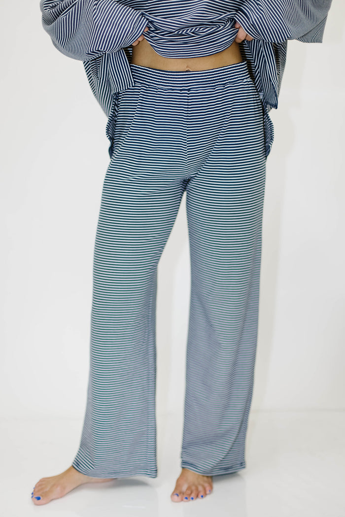 Campbell Mini Breton Striped Fleece Lounge Pants in Navy