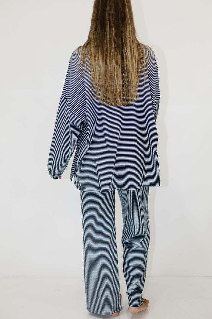 Campbell Mini Breton Striped Fleece Lounge Pants in Navy