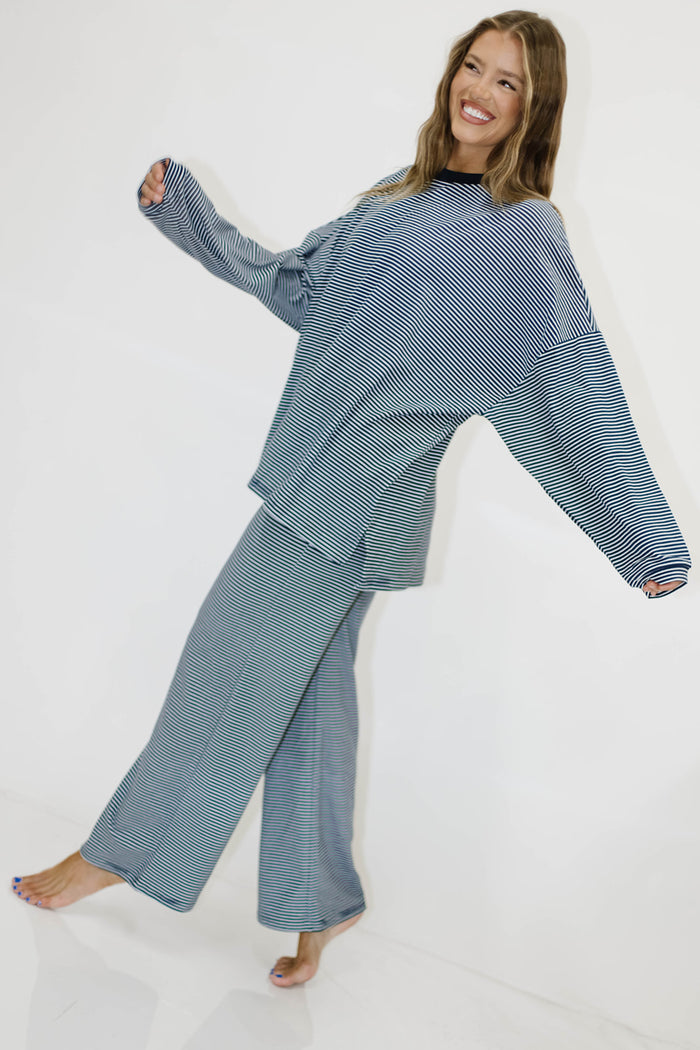 Campbell Mini Breton Striped Fleece Lounge Pants in Navy