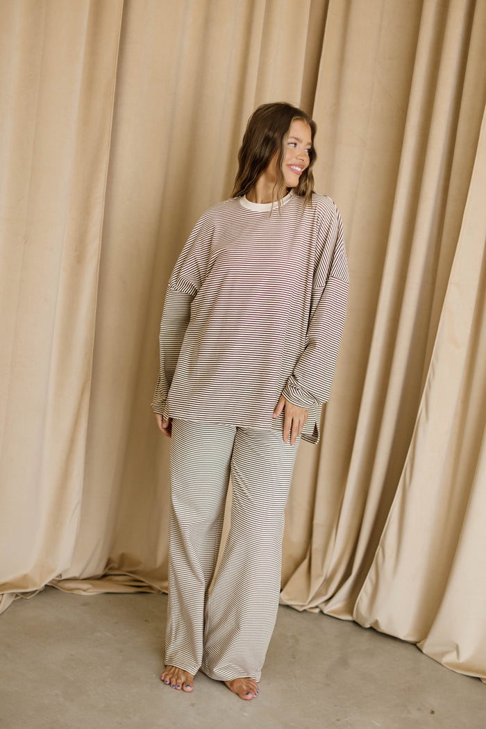 Campbell Mini Stripe Fleece Lounge Pants in Almond