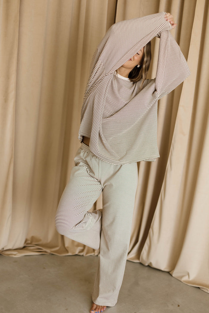 Campbell Mini Stripe Fleece Lounge Pants in Almond