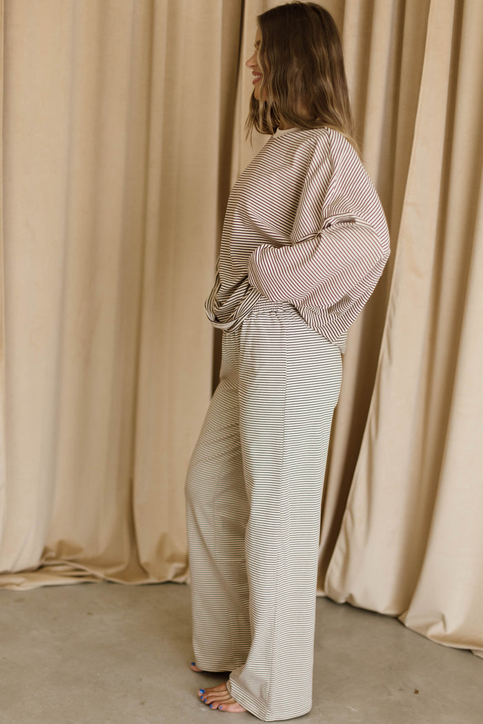 Campbell Mini Stripe Fleece Lounge Pants in Almond