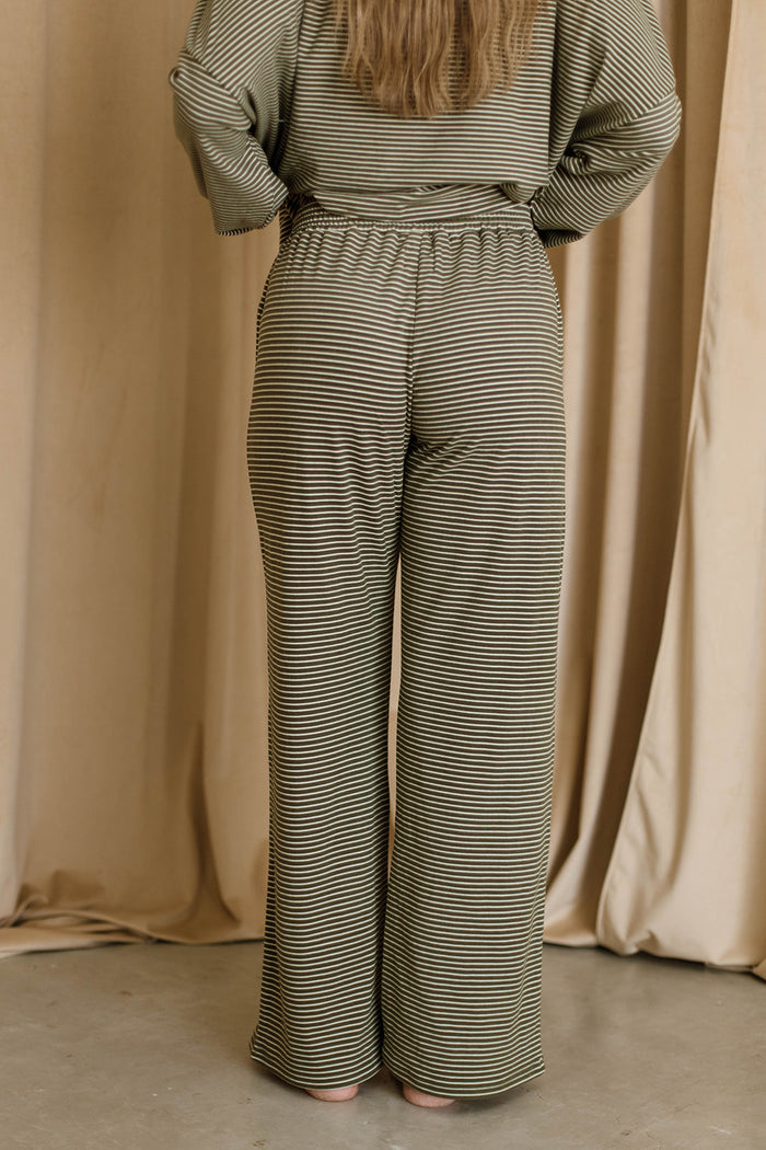 Campbell Mini Stripe Fleece Lounge Pants in Army Green