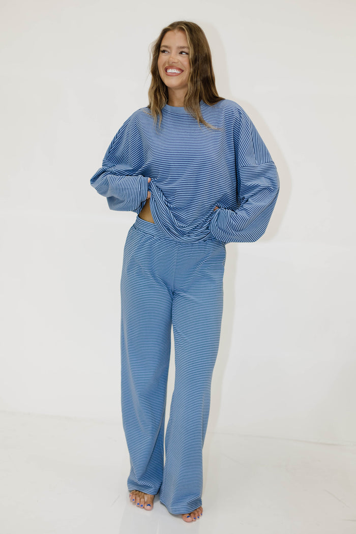 Campbell Mini Stripe Fleece Lounge Pants in Azure