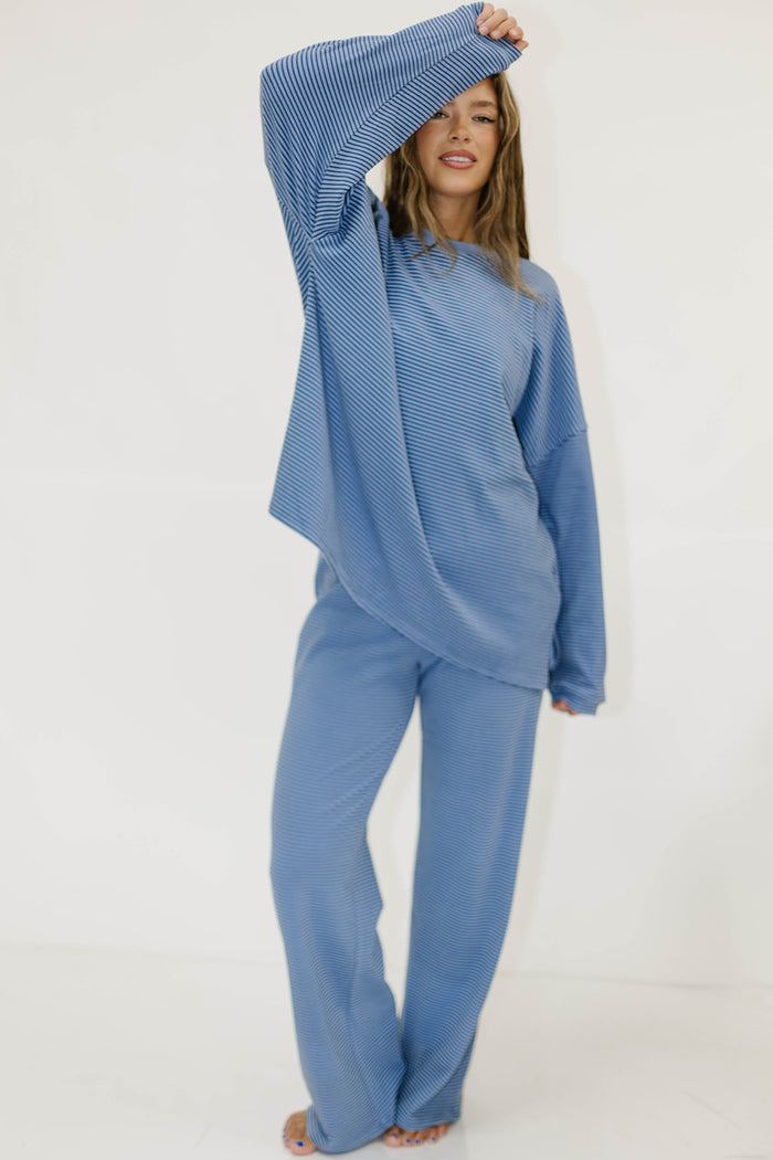 Campbell Mini Stripe Fleece Lounge Pants in Azure