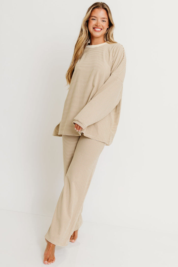 Campbell Striped Fleece Lounge Pants in Beige