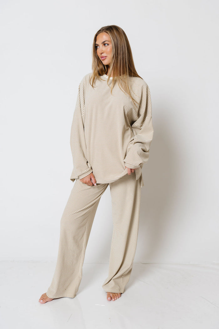 Campbell Striped Fleece Lounge Pants in Beige