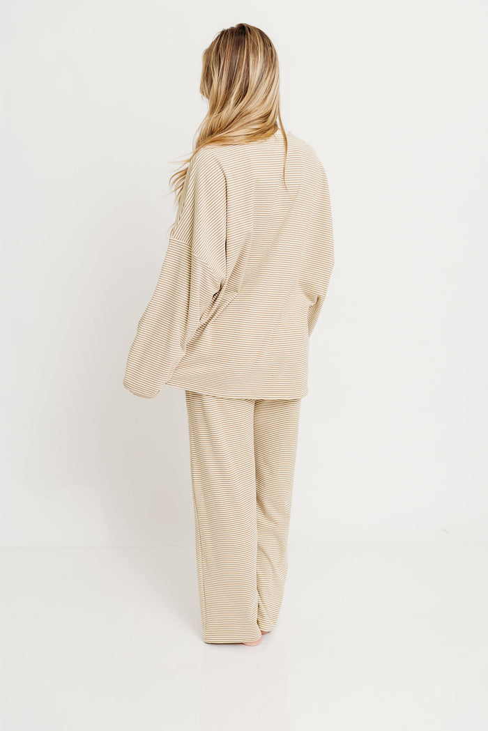Campbell Striped Fleece Lounge Pants in Beige