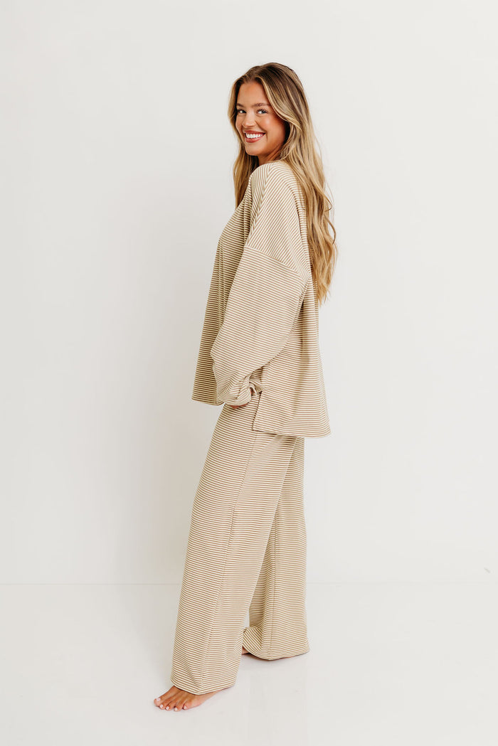 Campbell Striped Fleece Lounge Pants in Beige