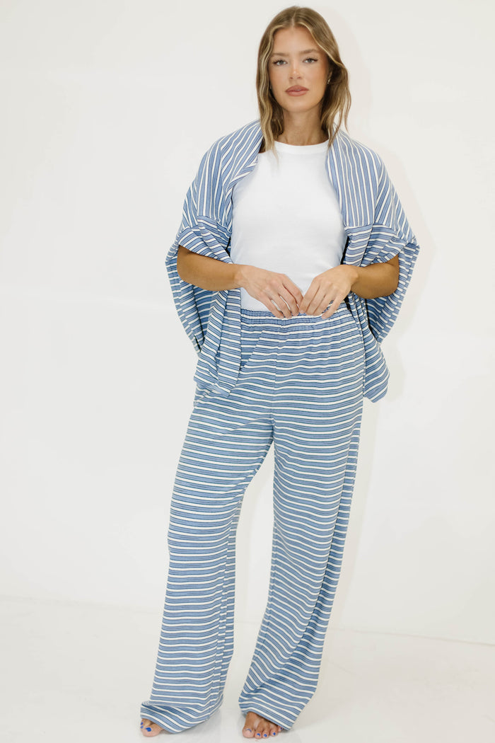 Campbell Striped Fleece Lounge Pants in Blue Multi