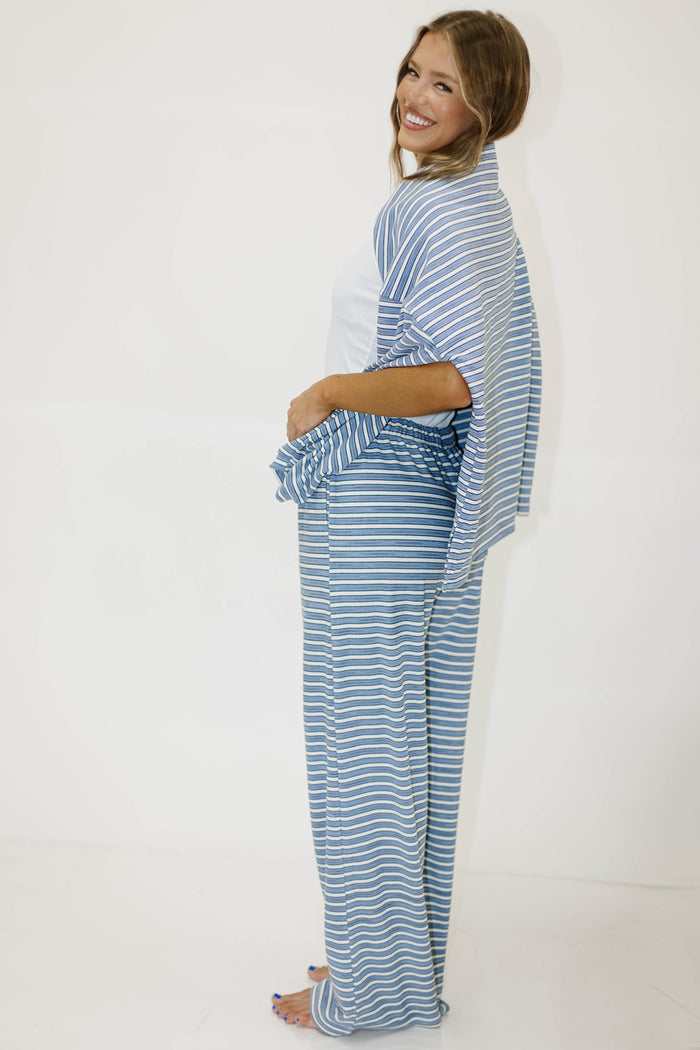 Campbell Striped Fleece Lounge Pants in Blue Multi