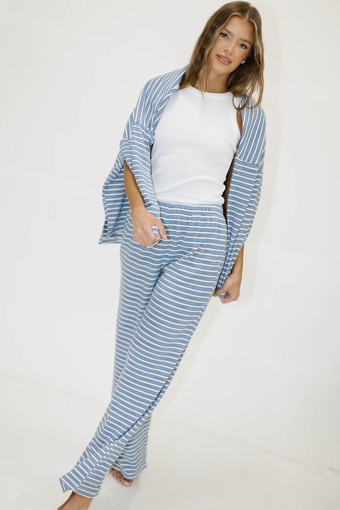 Campbell Striped Fleece Lounge Pants in Blue Multi