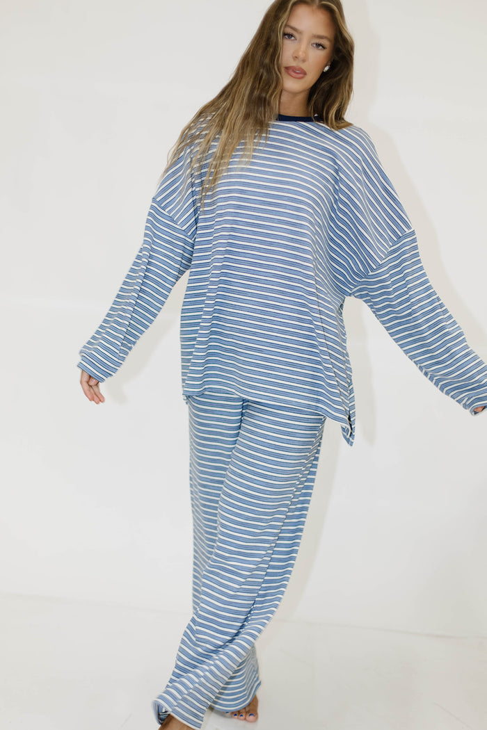 Campbell Striped Fleece Lounge Pants in Blue Multi