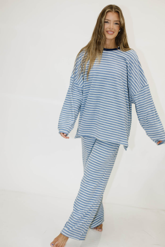 Campbell Striped Fleece Lounge Pants in Blue Multi