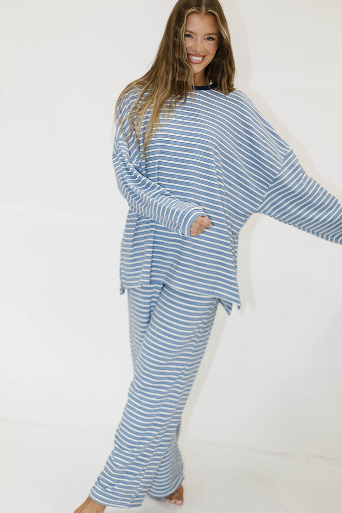 Campbell Striped Fleece Lounge Pants in Blue Multi
