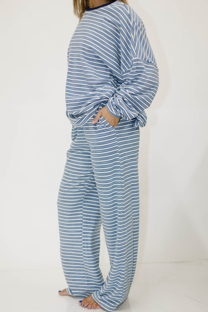 Campbell Striped Fleece Lounge Pants in Blue Multi