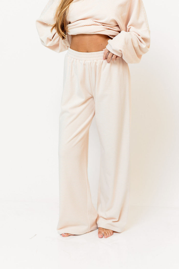 Campbell Striped Fleece Lounge Pants in Blush