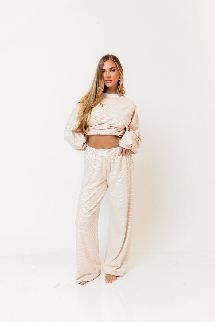Campbell Striped Fleece Lounge Pants in Blush