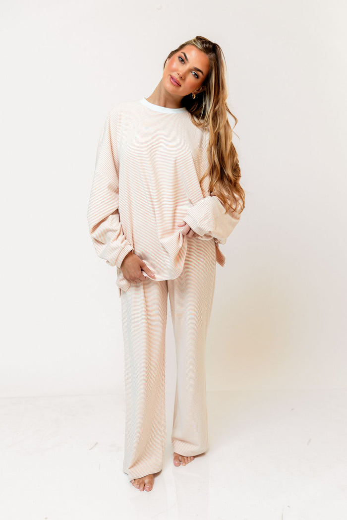 Campbell Striped Fleece Lounge Pants in Blush