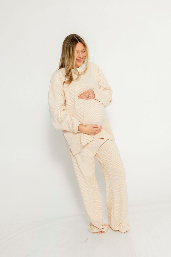 Campbell Striped Fleece Lounge Pants in Blush