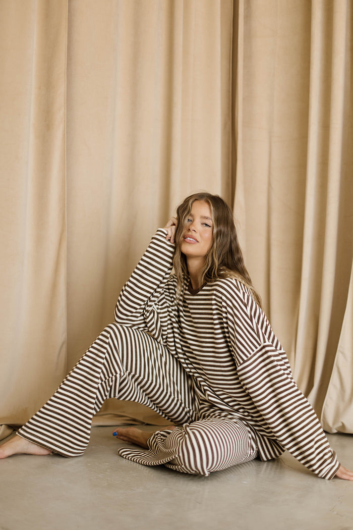 Campbell Striped Fleece Lounge Pants in Brown Multi