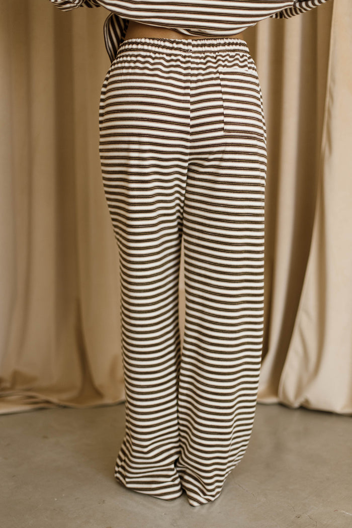 Campbell Striped Fleece Lounge Pants in Brown Multi