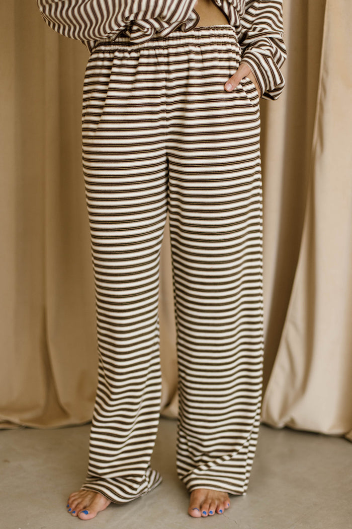 Campbell Striped Fleece Lounge Pants in Brown Multi
