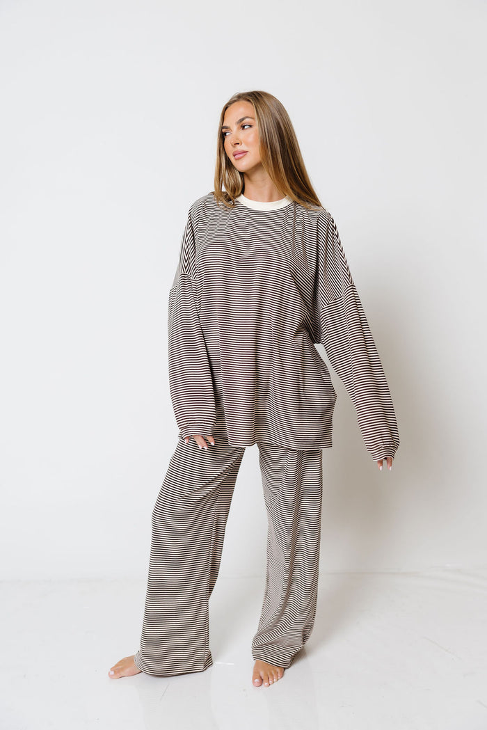 Campbell Striped Fleece Lounge Pants in Brown