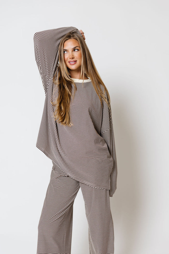 Campbell Striped Fleece Lounge Pants in Brown