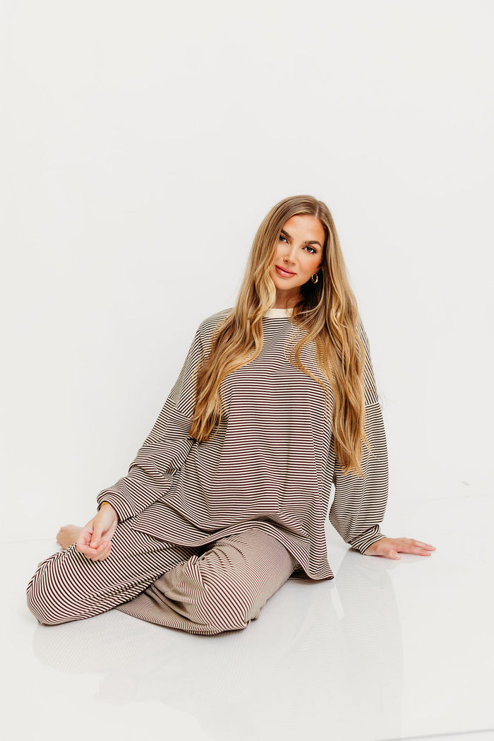 Campbell Striped Fleece Lounge Pants in Brown