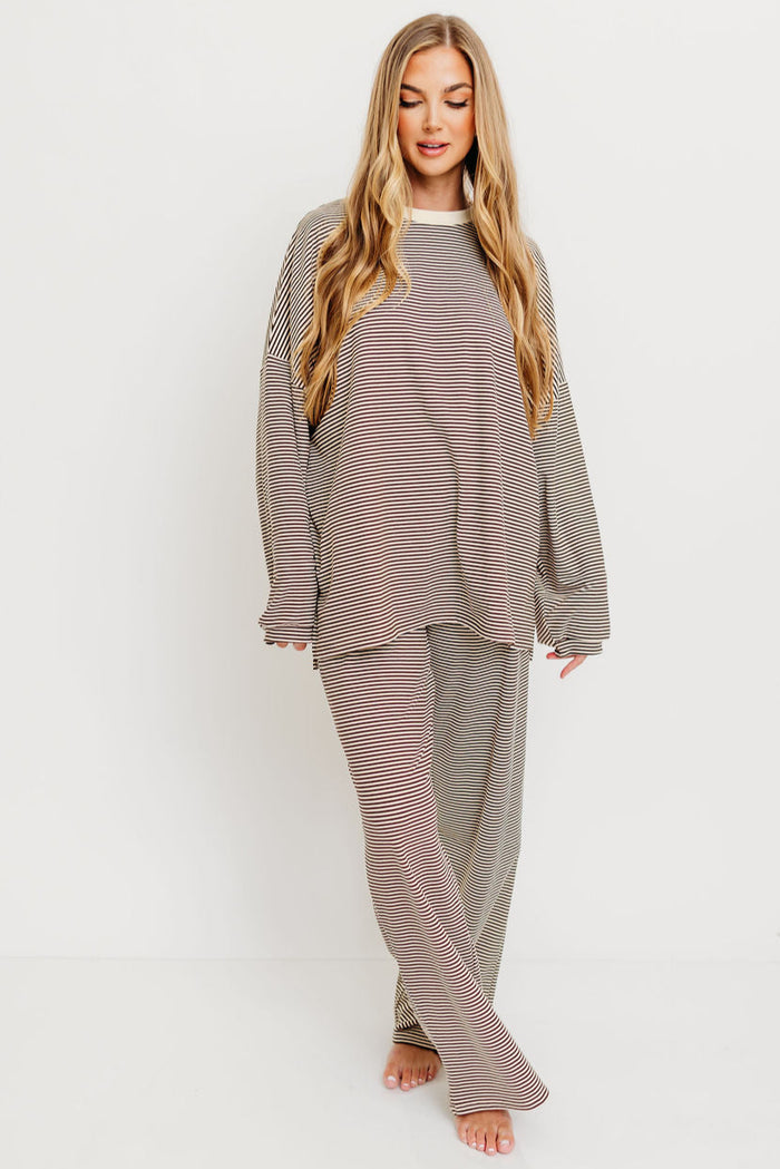 Campbell Striped Fleece Lounge Pants in Brown