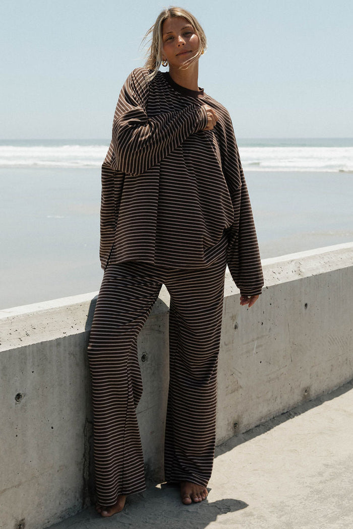Campbell Striped Fleece Lounge Pants in Brown/Ivory