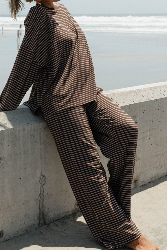 Campbell Striped Fleece Lounge Pants in Brown/Ivory