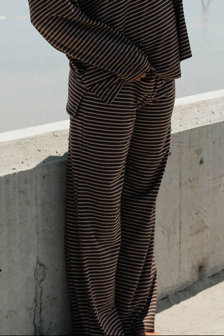 Campbell Striped Fleece Lounge Pants in Brown/Ivory