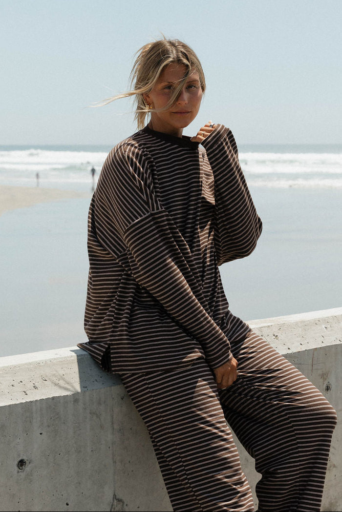 Campbell Striped Fleece Lounge Pants in Brown/Ivory