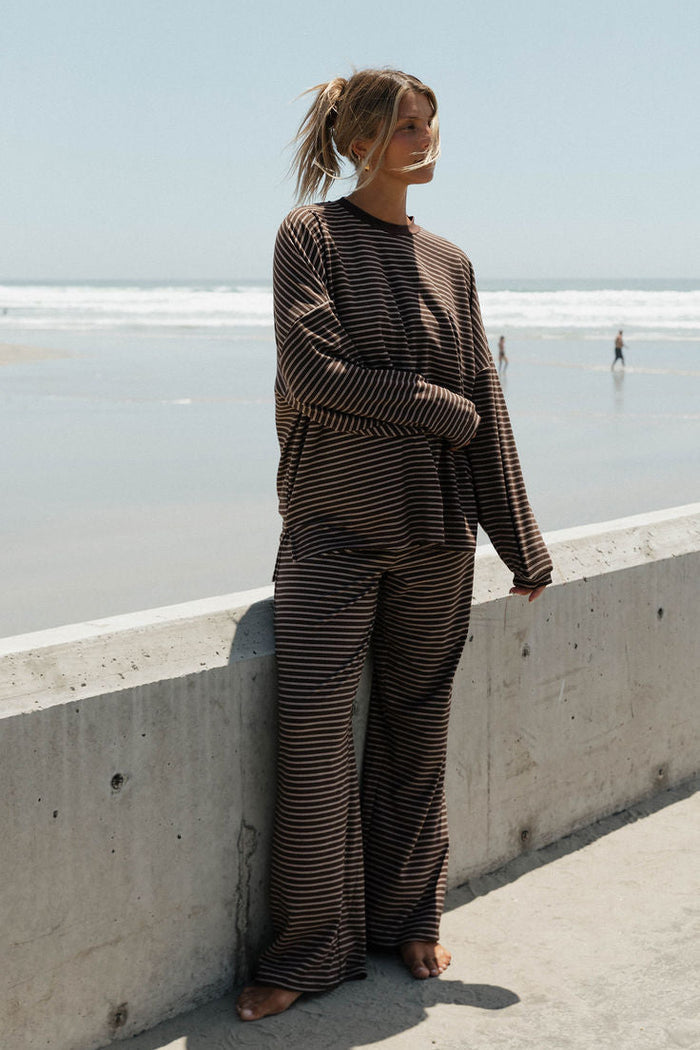 Campbell Striped Fleece Lounge Pants in Brown/Ivory
