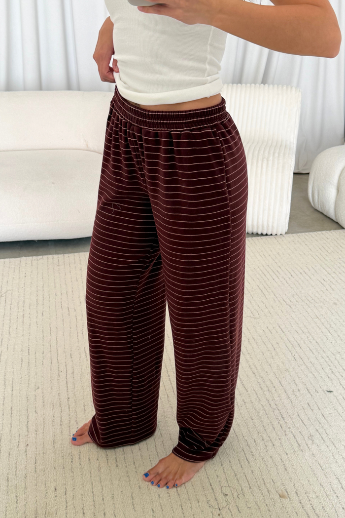 Campbell Striped Fleece Lounge Pants in Burgundy/Cream