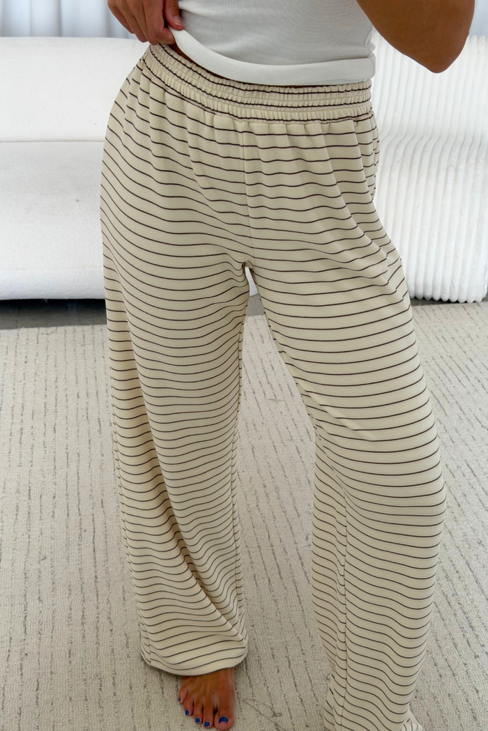 Campbell Striped Fleece Lounge Pants in Cream/Brown (Dark Maroon) *9/30 PRE-ORDER*