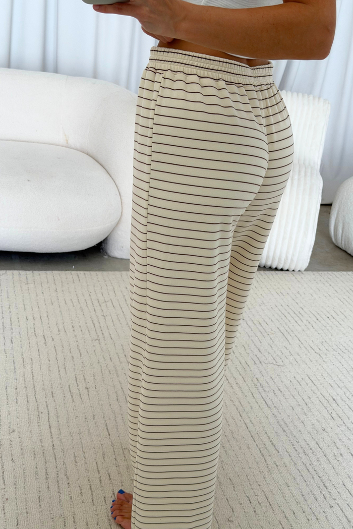 Campbell Striped Fleece Lounge Pants in Cream/Brown (Dark Maroon) *9/30 PRE-ORDER*