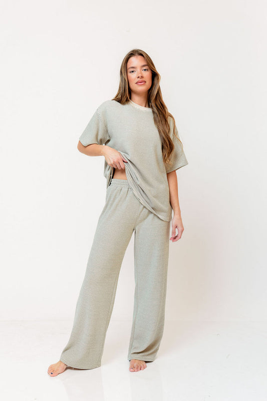 Campbell Striped Fleece Lounge Pants in Cream/Green *Final Sale*