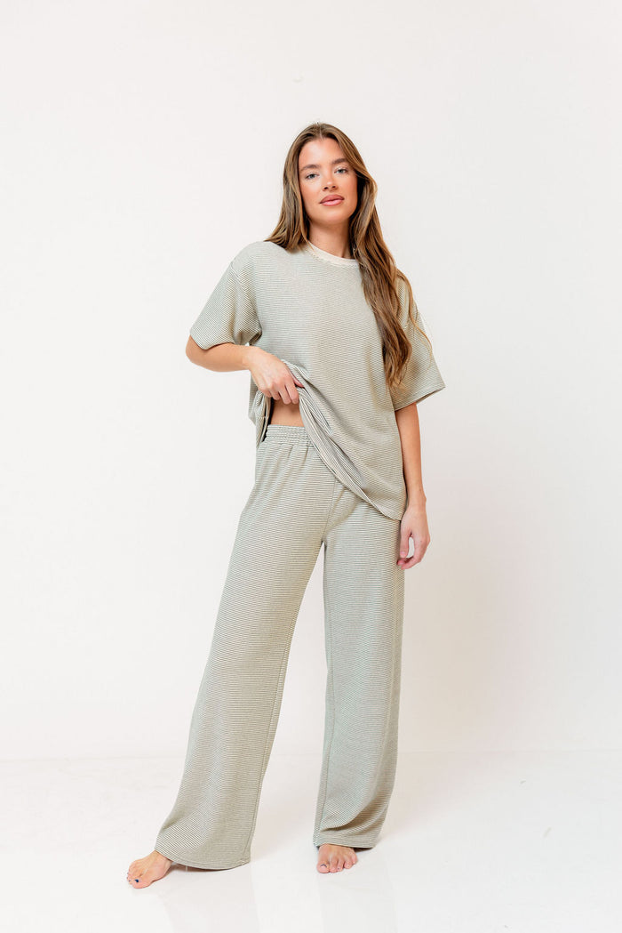 Campbell Striped Fleece Lounge Pants in Cream/Green *Final Sale*