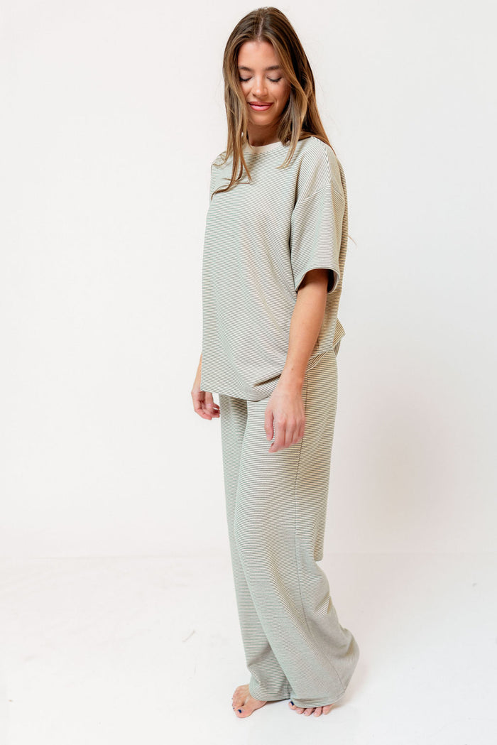 Campbell Striped Fleece Lounge Pants in Cream/Green *Final Sale*