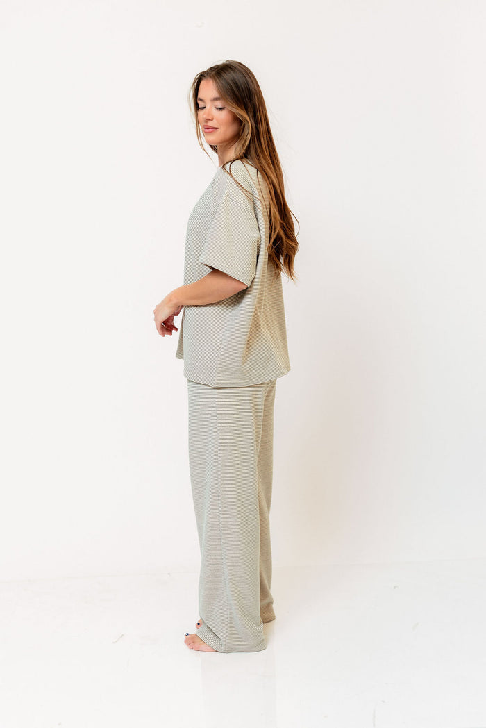 Campbell Striped Fleece Lounge Pants in Cream/Green *Final Sale*