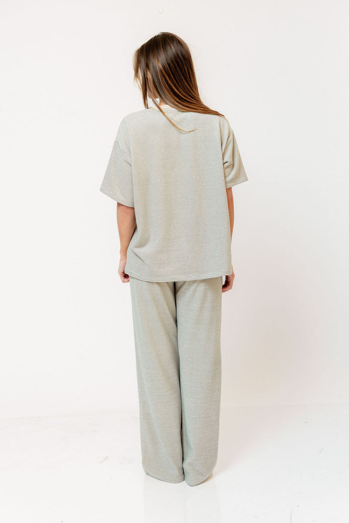 Campbell Striped Fleece Lounge Pants in Cream/Green *Final Sale*