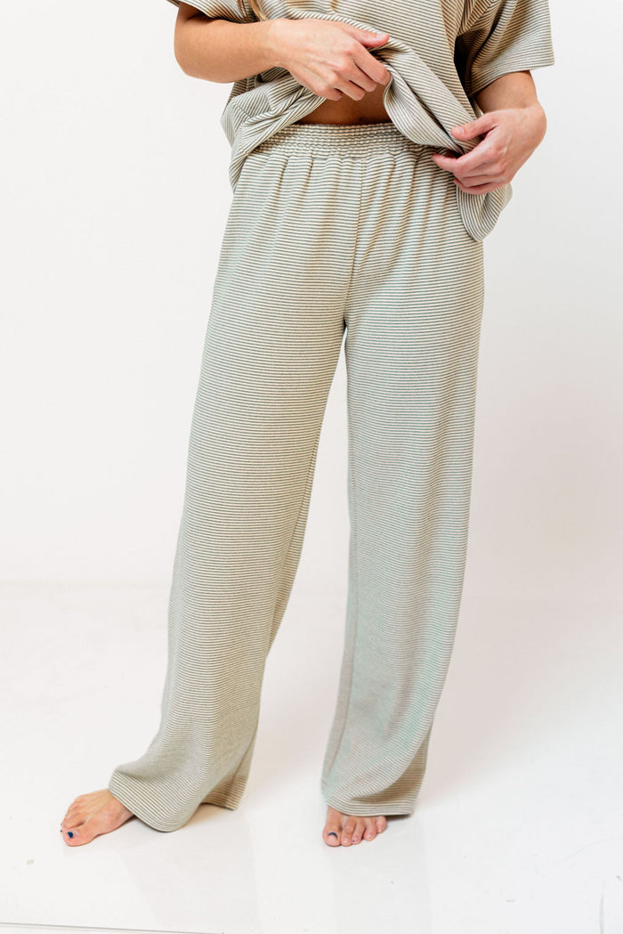 Campbell Striped Fleece Lounge Pants in Cream/Green *Final Sale*