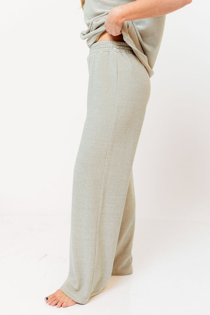 Campbell Striped Fleece Lounge Pants in Cream/Green *Final Sale*