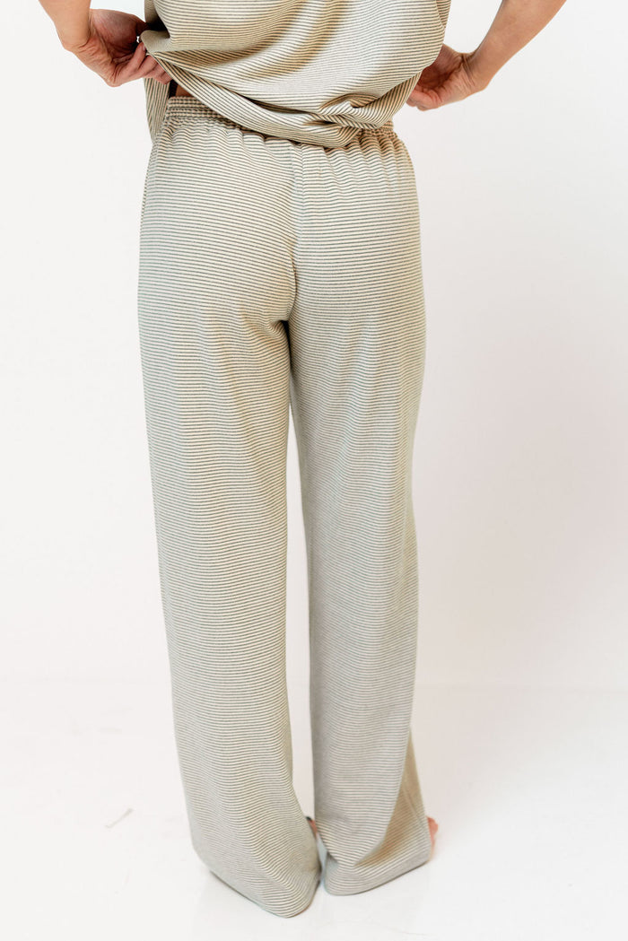 Campbell Striped Fleece Lounge Pants in Cream/Green *Final Sale*