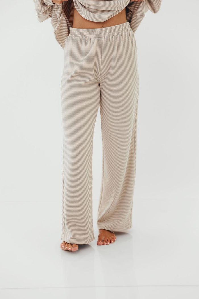 Campbell Striped Fleece Lounge Pants in Cream/Grey *Worth Exclusive Print*