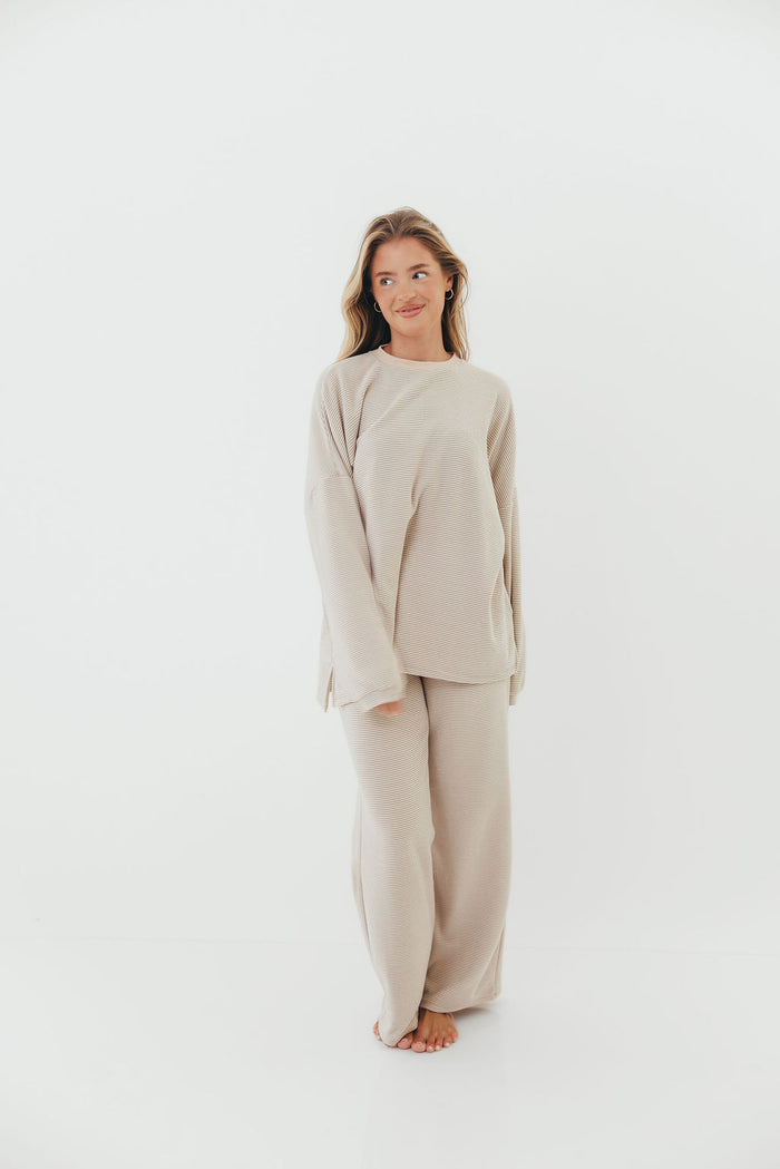 Campbell Striped Fleece Lounge Pants in Cream/Grey *Worth Exclusive Print*